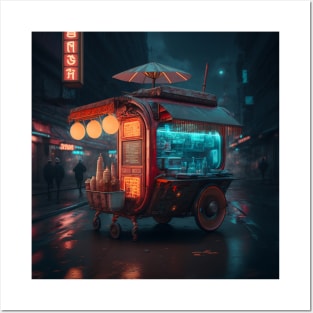 Cart Ramen - Cyberpunk Cityscape Posters and Art